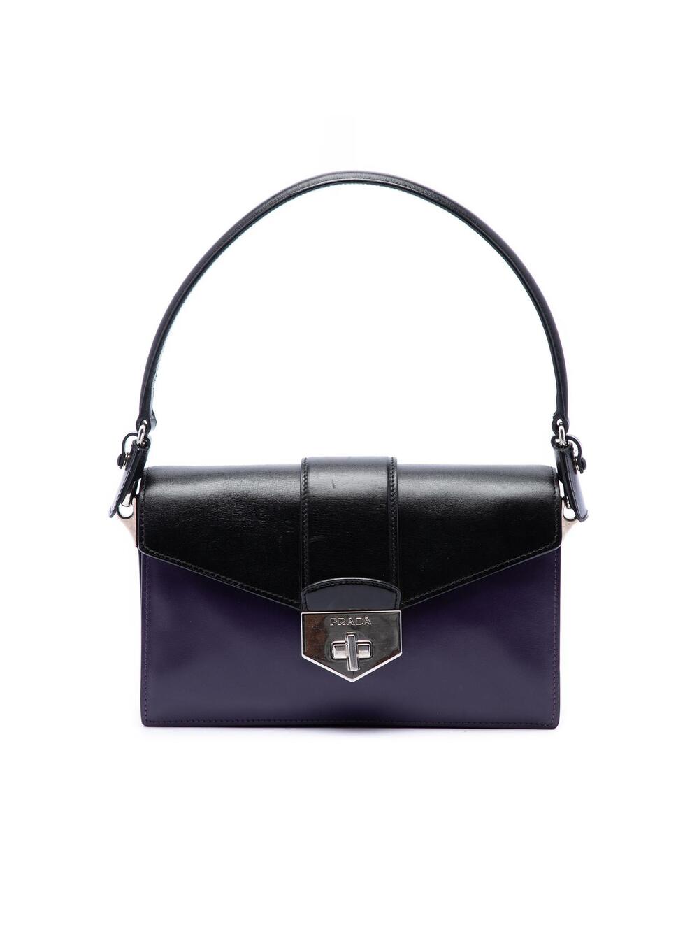 Prada Bicolor Box Calf Turnlock Satchel #358165P72B